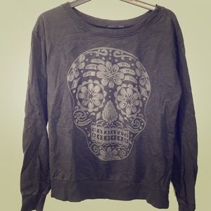 Truly Madly Deeply Burntout Black Skull Sweater